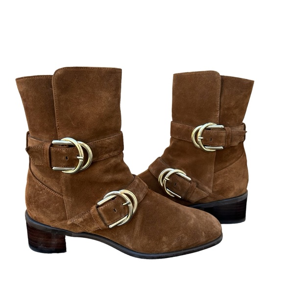 Stuart Weitzman Britain Reserve Suede Bootie - Brown - Moto Biker - 6 M - Picture 2 of 11